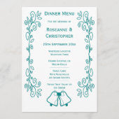 Blauwgroen Bells Scrollwork Ontwerp Wedding Menu (Voorkant)