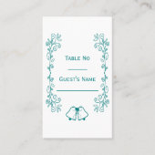 Blauwgroen Bells Scrollwork Ontwerp Wedding Plaatskaartje (Voorkant)