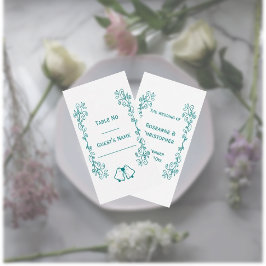 Blauwgroen Bells Scrollwork Ontwerp Wedding Plaatskaartje