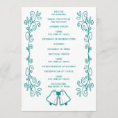 Blauwgroen Bells Scrollwork Ontwerp Wedding Programmakaart (Achterkant)