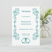 Blauwgroen Bells Scrollwork Ontwerp Wedding Programmakaart (Staand voorkant)