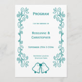 Blauwgroen Bells Scrollwork Ontwerp Wedding Programmakaart (Voorkant)