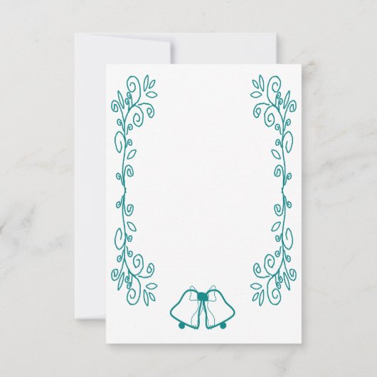 Blauwgroen Bells Scrollwork Ontwerp Wedding RSVP Kaartje (Achterkant)