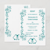 Blauwgroen Bells Scrollwork Ontwerp Wedding RSVP Kaartje (Voorkant / Achterkant)