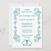Blauwgroen Bells Scrollwork Ontwerp Wedding Save The Date (Voorkant)