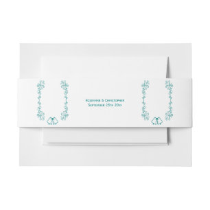 Blauwgroen Bells Scrollwork Ontwerp Wedding Uitnodigingen Wikkel