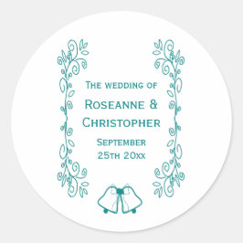 Blauwgroen Bells Scrollwork Wedding Design Ronde Sticker