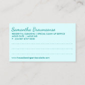 Blauwgroen benoeming van Janitorial Lady Cleaning Visitekaartje (Achterkant)