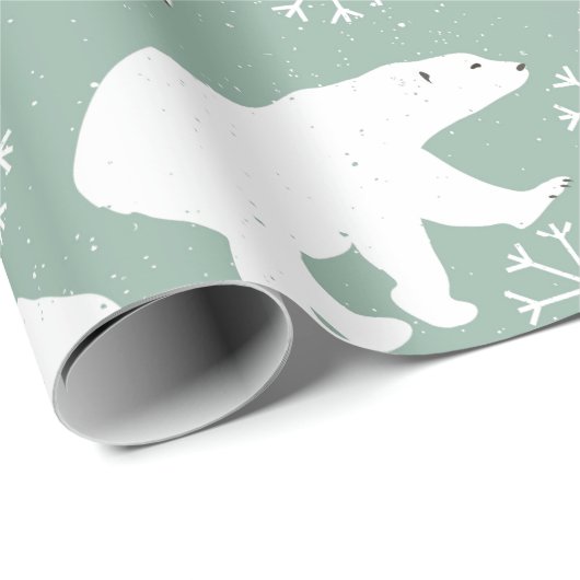 Blauwgroen Beren met groen en wit podium winterpat Cadeaupapier (Rol Hoek)