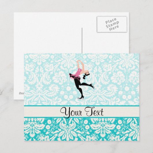 Blauwgroen beschadigheidspatroon IJsschaatsen Briefkaart (Voorkant / Achterkant)