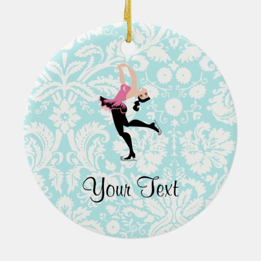 Blauwgroen beschadigheidspatroon IJsschaatsen Keramisch Ornament (Achterkant)