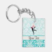 Blauwgroen beschadigheidspatroon IJsschaatsen Sleutelhanger (Voorkant Links)