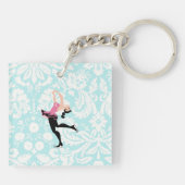 Blauwgroen beschadigheidspatroon IJsschaatsen Sleutelhanger (Achterkant)