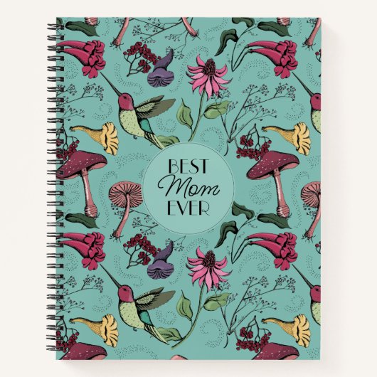 Blauwgroen Beste Mama Ooit Bloemen Kolibrie Tuin Notitieboek (Voorkant)