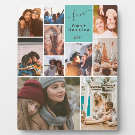 Blauwgroen Beste vrienden bijff script 10 foto col Fotoplaat (Voorkant)