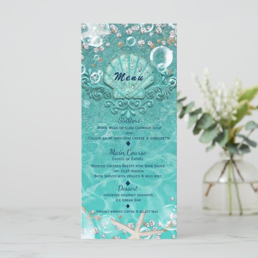 Blauwgroen betoverd Zee Starfish & Bubbles Beach M Menu (Staand voorkant)