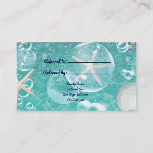 Blauwgroen betoverd Zee Starfish & Bubbles Beach V Aanbevelingskaartje (Achterkant)
