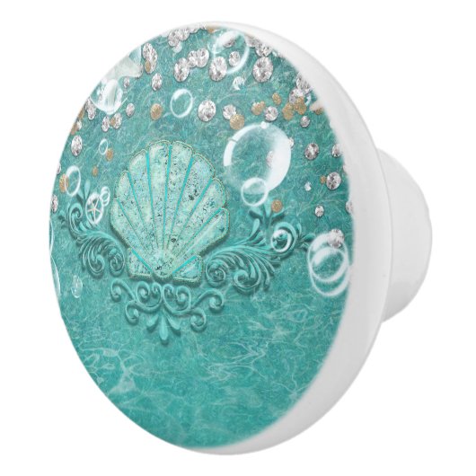 Blauwgroen Betoverd Zee Zeesterren & Bubbels Ocean Keramische Knop (Rechts)