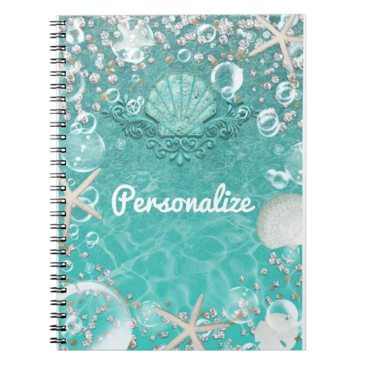 Blauwgroen Betoverd Zee Zeesterren & Bubbels Ocean Notitieboek (Voorkant)