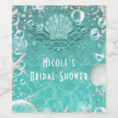 Blauwgroen betoverde Zee zeesterren & bubbels wijn Etiket (Enkel label)