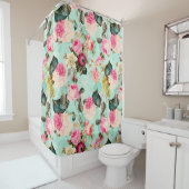 Blauwgroen betoverende Rococo Rozen Tuin Douchegordijn (In situ)