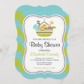 Blauwgroen, beugel Noah's Ark Baby shower Uitnodig Kaart (Voorkant / Achterkant)