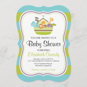 Blauwgroen, beugel Noah's Ark Baby shower Uitnodig Kaart