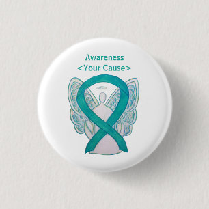 Blauwgroen bewustmakingslint, aangepaste Angel Art Ronde Button 3,2 Cm