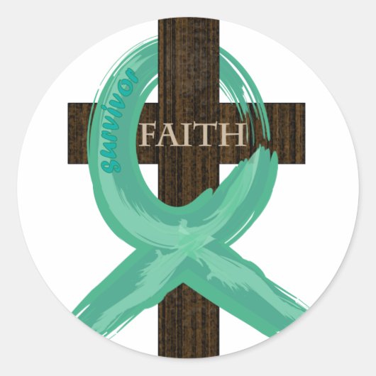 Blauwgroen bewustmakingslint voor grensoverschrijd ronde sticker (Voorkant)