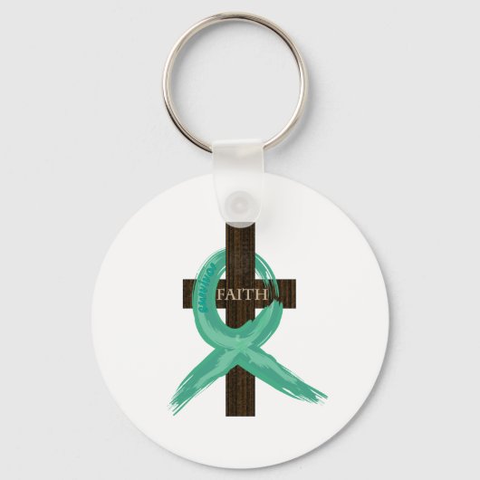 Blauwgroen bewustmakingslint voor grensoverschrijd sleutelhanger (Voorkant)