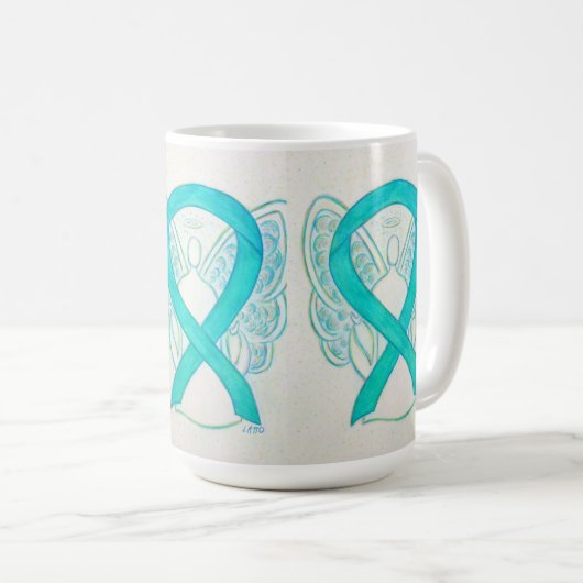 Blauwgroen bewustzijn Ribbon Angel Art Mok (Voorkant rechts)