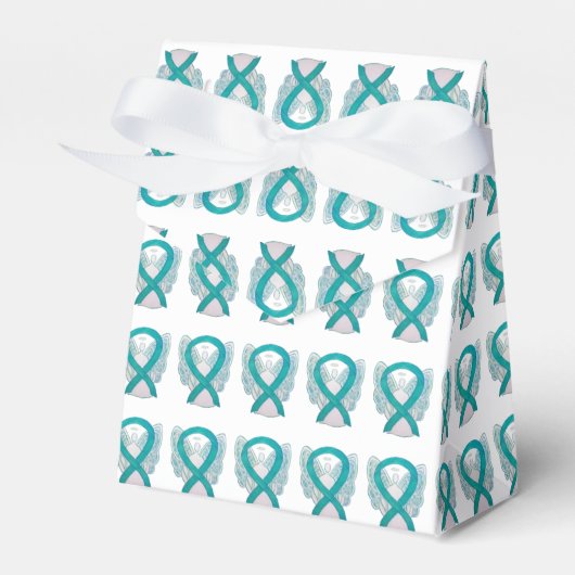Blauwgroen bewustzijn Ribbon Angel Party Favor Box Bedankdoosjes (Voorkant Zijde)