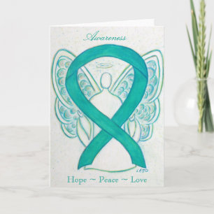 Blauwgroen bewustzijn Ribbon Angel Wenskaart Feestdagen Kaart