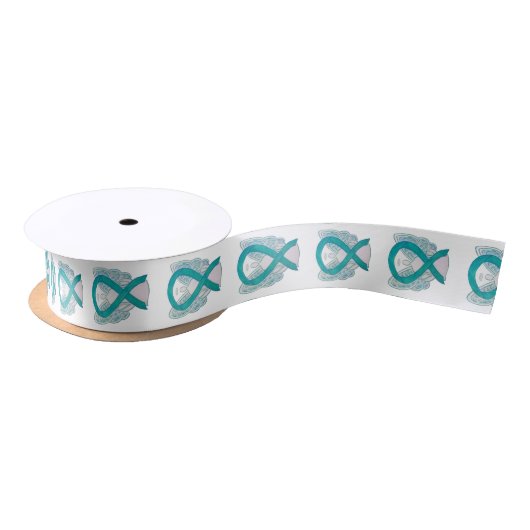 Blauwgroen bewustzijn Ribbon Angels Custom Art Des Satijnen Lint (Spoel)