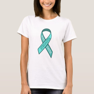 Blauwgroen bewustzijn Ribbon Hope Faith Sterkte T-shirt