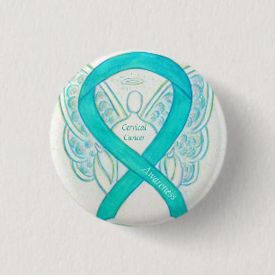 Blauwgroen bewustzijn van baarmoederhalskanker Rib Ronde Button 3,2 Cm