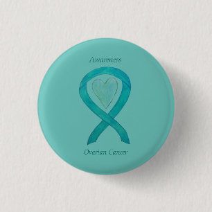 Blauwgroen bewustzijn van ovariumkanker Ribbon Hea Ronde Button 3,2 Cm