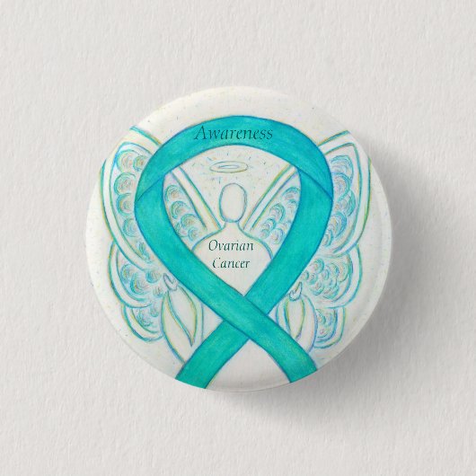 Blauwgroen bewustzijn voor ovariumkanker Ribbon An Ronde Button 3,2 Cm (Voorkant)