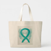 Blauwgroen Bewustzijnslint Custom Art Canvas tas (Achterkant)
