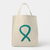 Blauwgroen Bewustzijnslint Custom Art Canvas tas (Achterkant)