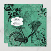 Blauwgroen Bicycle Bridal Shower Uitnodiging (Voorkant / Achterkant)