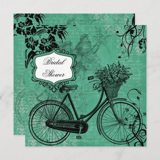 Blauwgroen Bicycle Bridal Shower Uitnodiging (Voorkant / Achterkant)