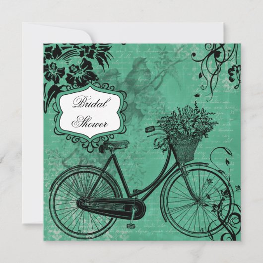 Blauwgroen Bicycle Bridal Shower Uitnodiging (Voorkant)