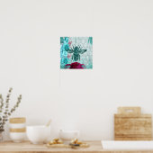 Blauwgroen bij poster (Keuken)