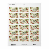 Blauwgroen Birds Red Flowering Branch RSVP-label Etiket (Full Sheet)