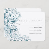 Blauwgroen Birds & Swirls Wedding RSVP Response Ka (Voorkant / Achterkant)