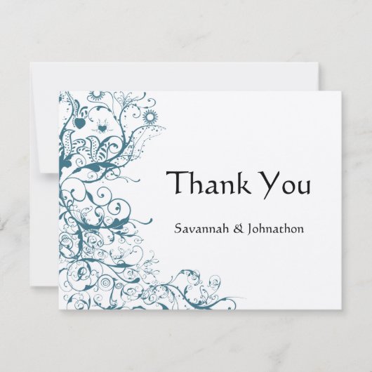 Blauwgroen Birds & Swirls Wedding RSVP Response Ka Bedankkaart (Voorkant)