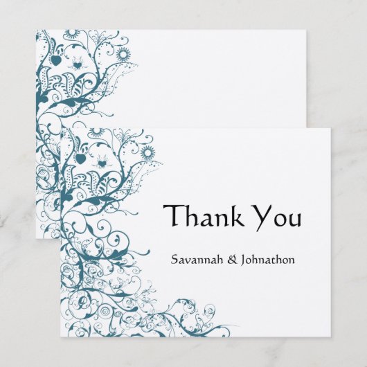 Blauwgroen Birds & Swirls Wedding RSVP Response Ka Bedankkaart (Voorkant / Achterkant)