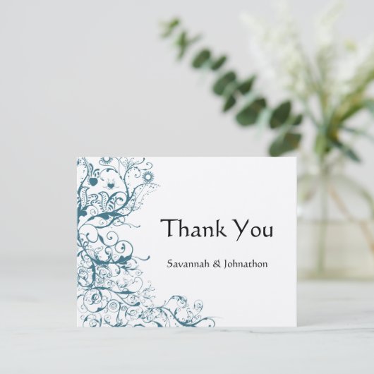 Blauwgroen Birds & Swirls Wedding RSVP Response Ka Bedankkaart (Staand voorkant)