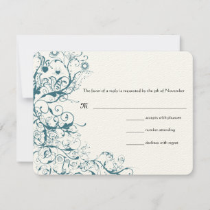 Blauwgroen Birds & Swirls Wedding RSVP Response Ka Kaartje